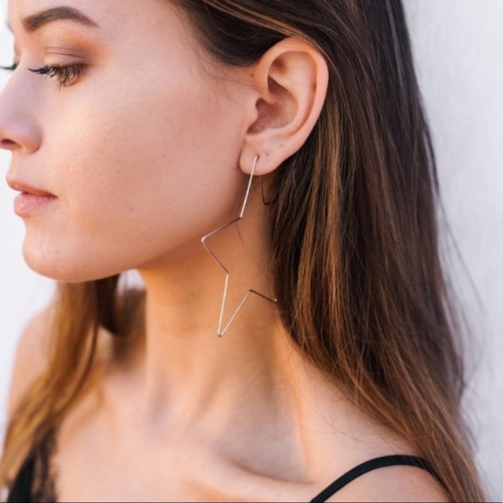 NWT Gold Plated Star Bangle Boho Hoop Earrings